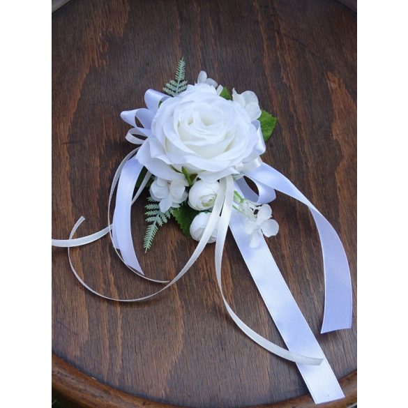 Bridesman boutonniere made of white silk flowers