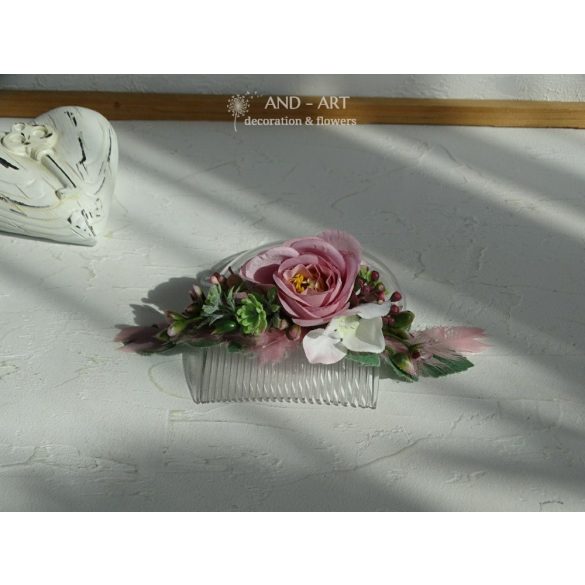 Mallow pink headpiece, wedding hair decoration, hair comb
